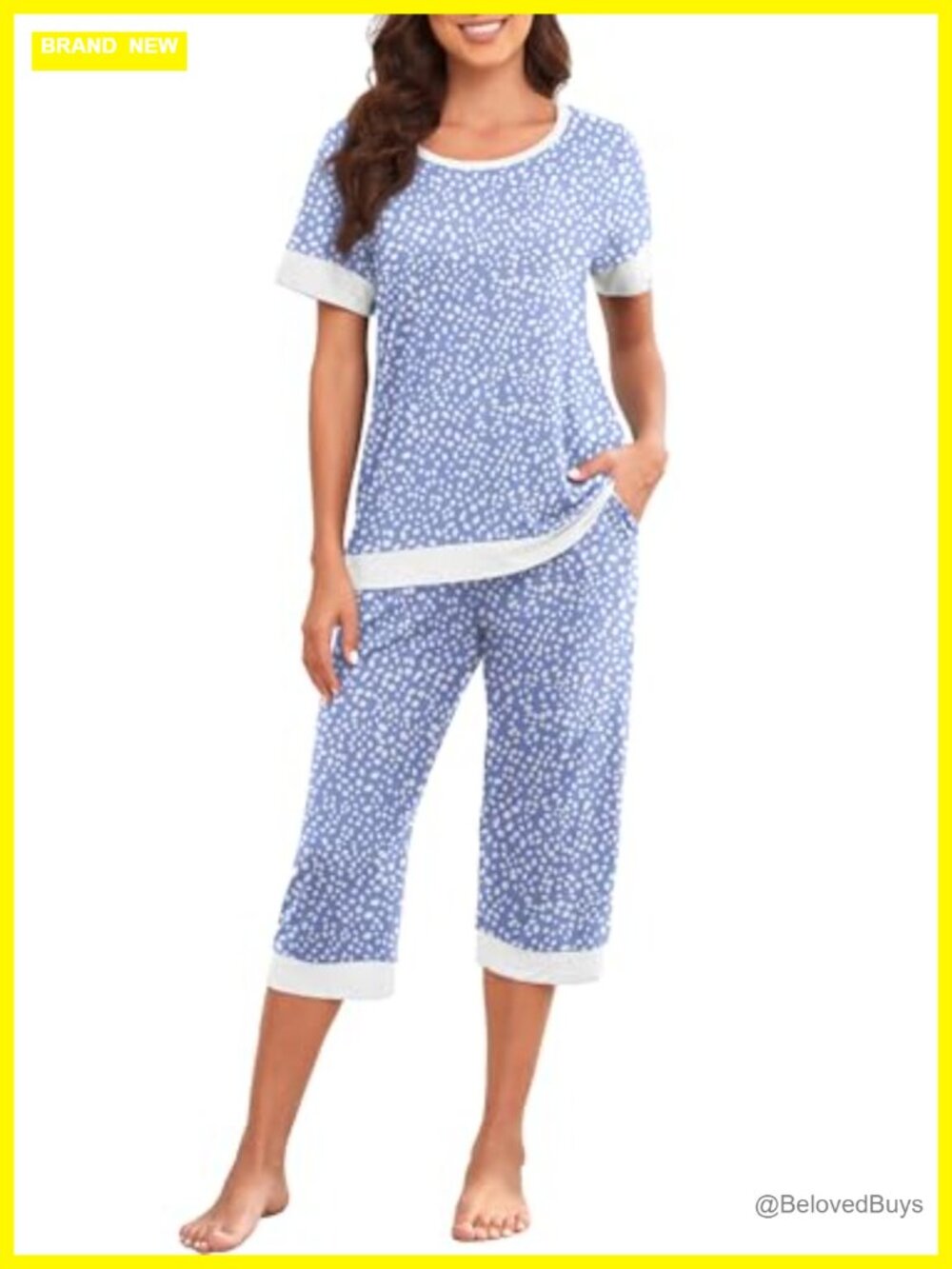 PrinStory Women's Capri Pajama Set Soft Lounge Sleepwear 2-Piece